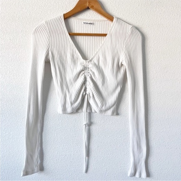 Reformation rubbed knit cinch  Top cream  sz L  Blouse - Picture 10 of 11